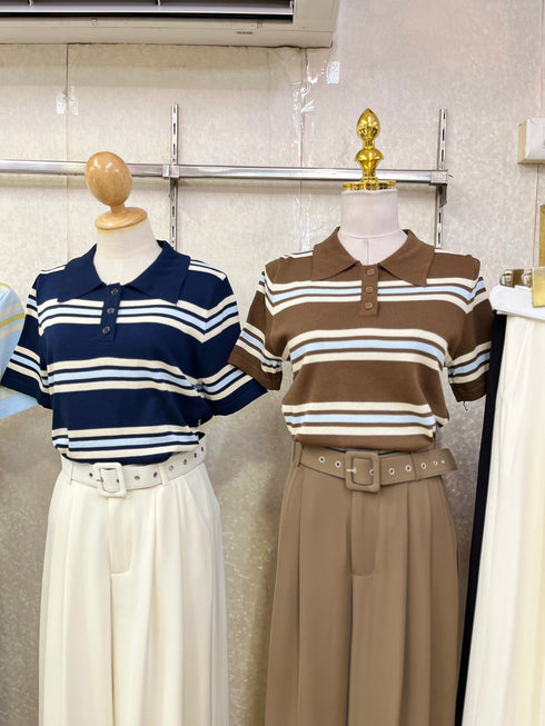 Polo Collar Stripes Shirts